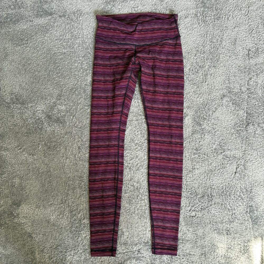 lululemon space dye cyber stripe Pink Purple leggings sz 8 Hi Waist Full Length